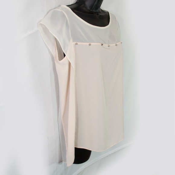 NEW Honey Punch Stud Detail Top Womens Medium M Blouse Sheer Back Spike JJ07X - Picture 2 of 7